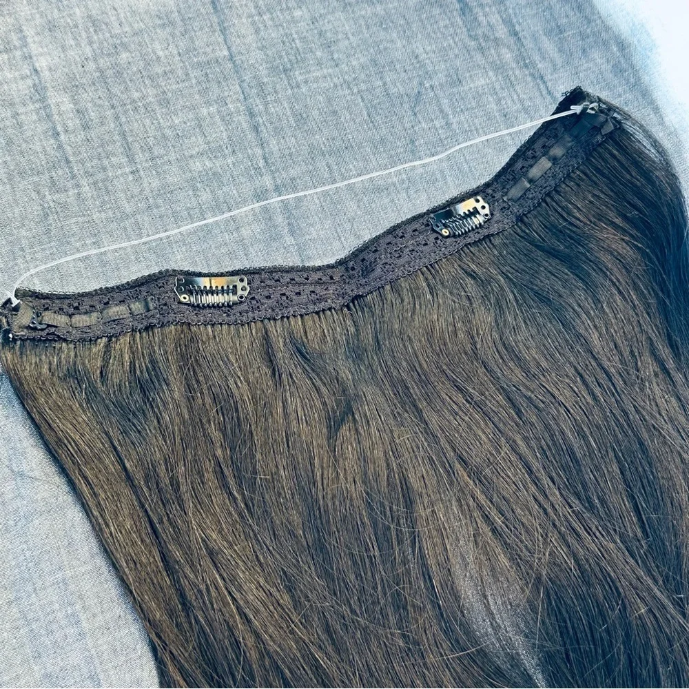 14” Jet Black Halo Human Hair Extensions 1 pc 60g #RB4